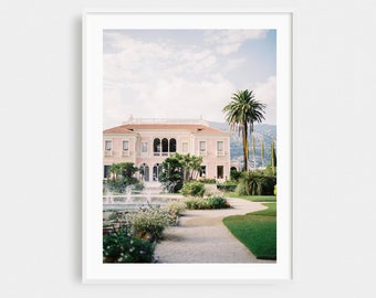 French Riviera Photography | Pink Villa in Saint-Jean-Cap-Ferrat Art Print | Villa de Rothschild | Mediterranean Decor | Travel Poster