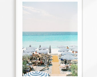 French Riviera Beach Umbrella Print | Côte d&#39;Azur Wall Art | Fine Art Travel Photography Print | Sea View French Riviera | Coastal Poster