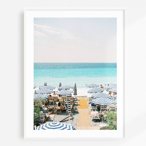 French Riviera Beach Umbrella Print | Côte d'Azur Wall Art | Fine Art Travel Photography Print | Sea View French Riviera | Coastal Poster