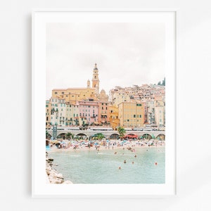 Cote D&#39;Azur Travel Print | Colorful City of Menton | French Riviera Art | Travel Poster | Mediterranean Decor | France Photography