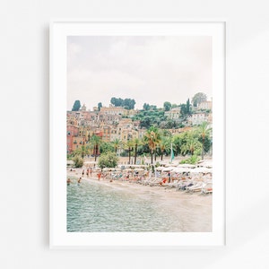 Beach Wall Art French Riviera | Cote D&#39;Azur Travel Print | City of Menton | Colorful Travel Poster | Mediterranean Decor