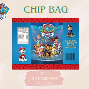 Paw Patrol Chip Bag Crisp bag, party favor, party decor