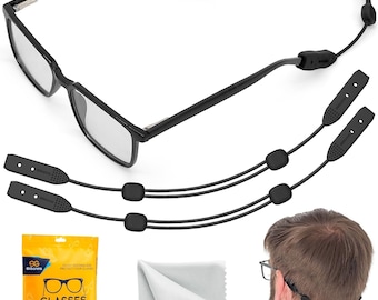 Glasses Strap Eyeglass Holder Band - No Tail Sunglasses Strap Sports for Men Women - Adjustable Eyeglasses Strap Lanyard Anti Slip - 2 Pcs