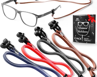 Eco Leather Eyeglass Chain: Glasses Strap Holder, Multi Color Cords (4-Pack)