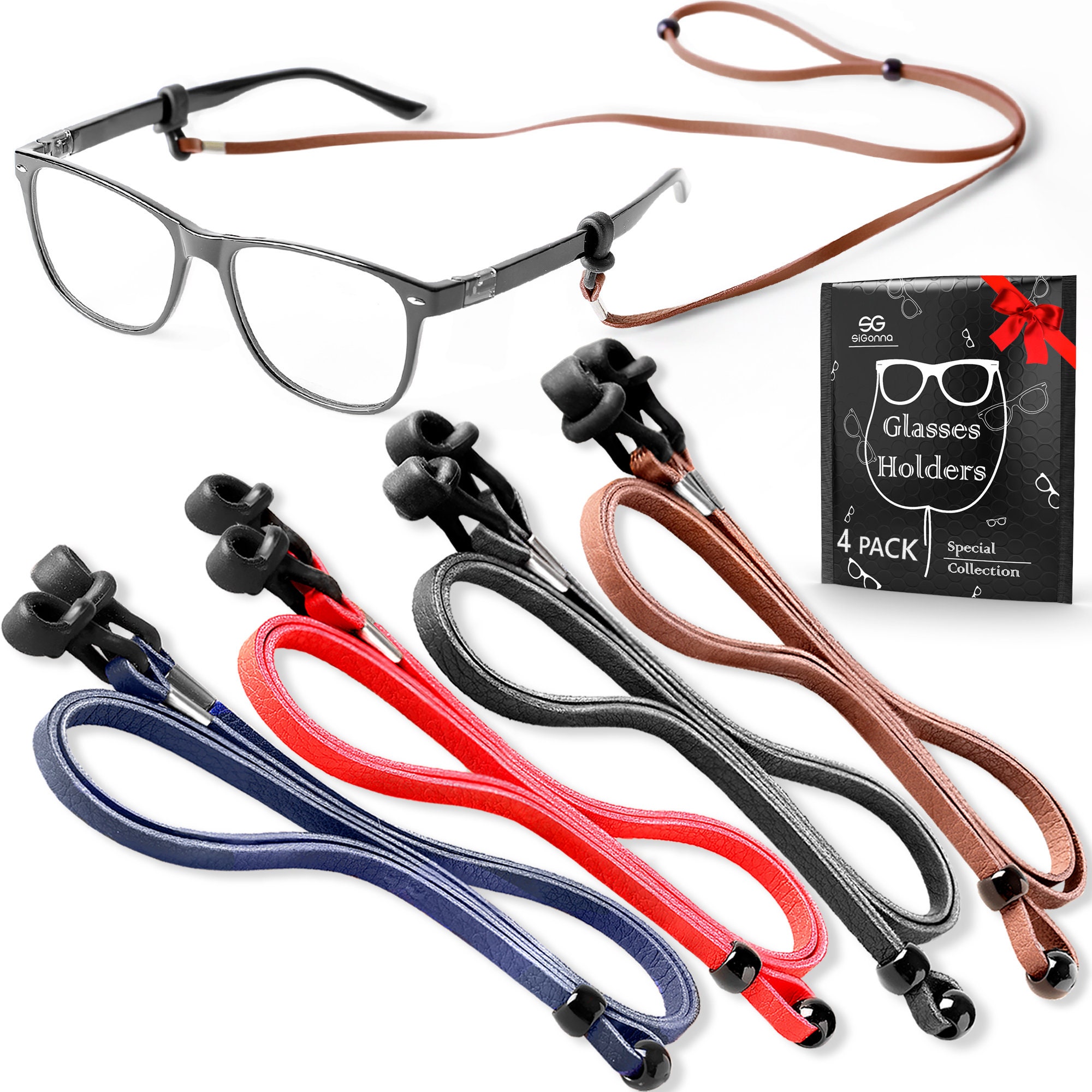 SIGONNA Glasses Strap Holder - No-Tail Eyeglass Strap Cord String -  Adjustable Eye Glasses Holders Around Neck Head - Eyeglasses Strap Lanyard  