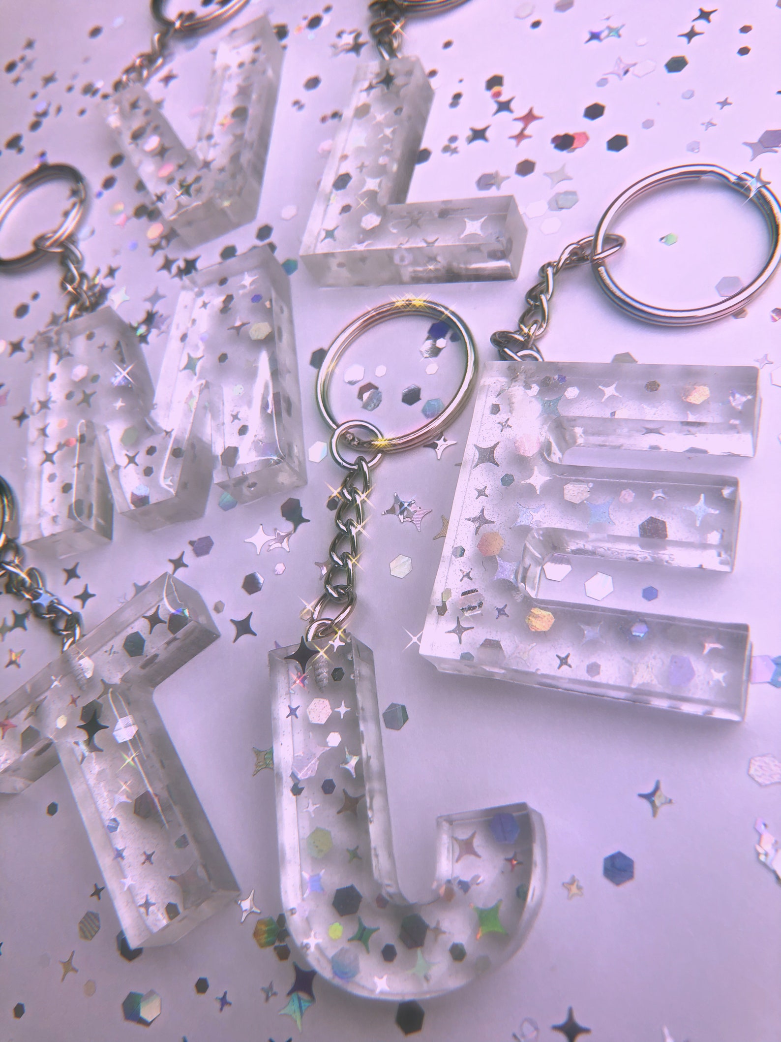 CUSTOM Diamond Sparkle Resin Letter KEYCHAIN Resin Keychains Etsy