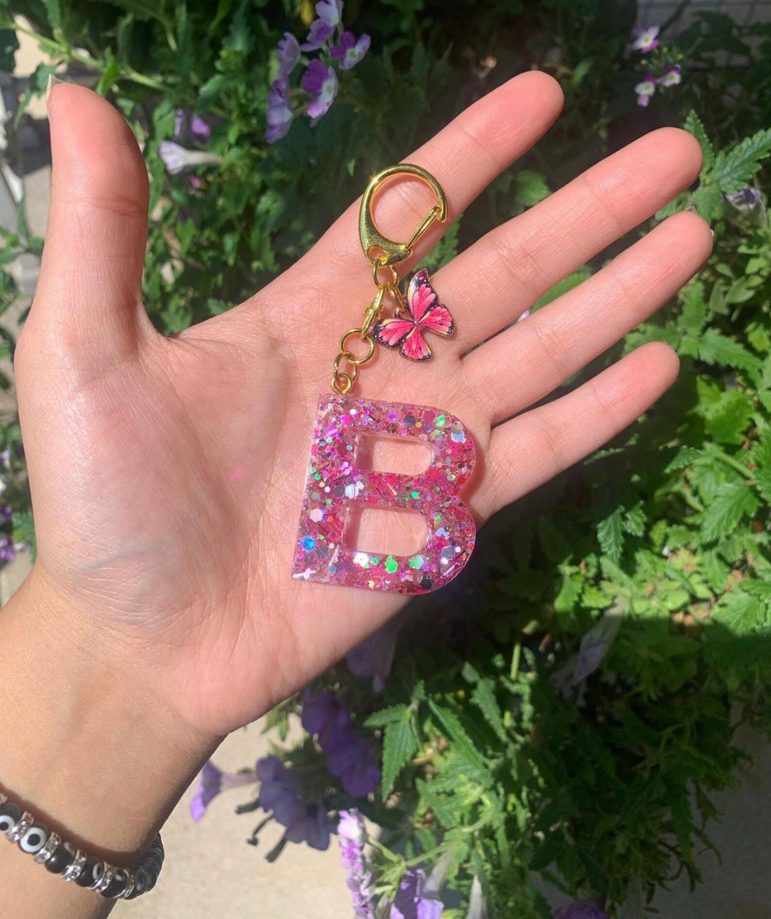 Initial Glitter Keychain Butterfly Etsy UK