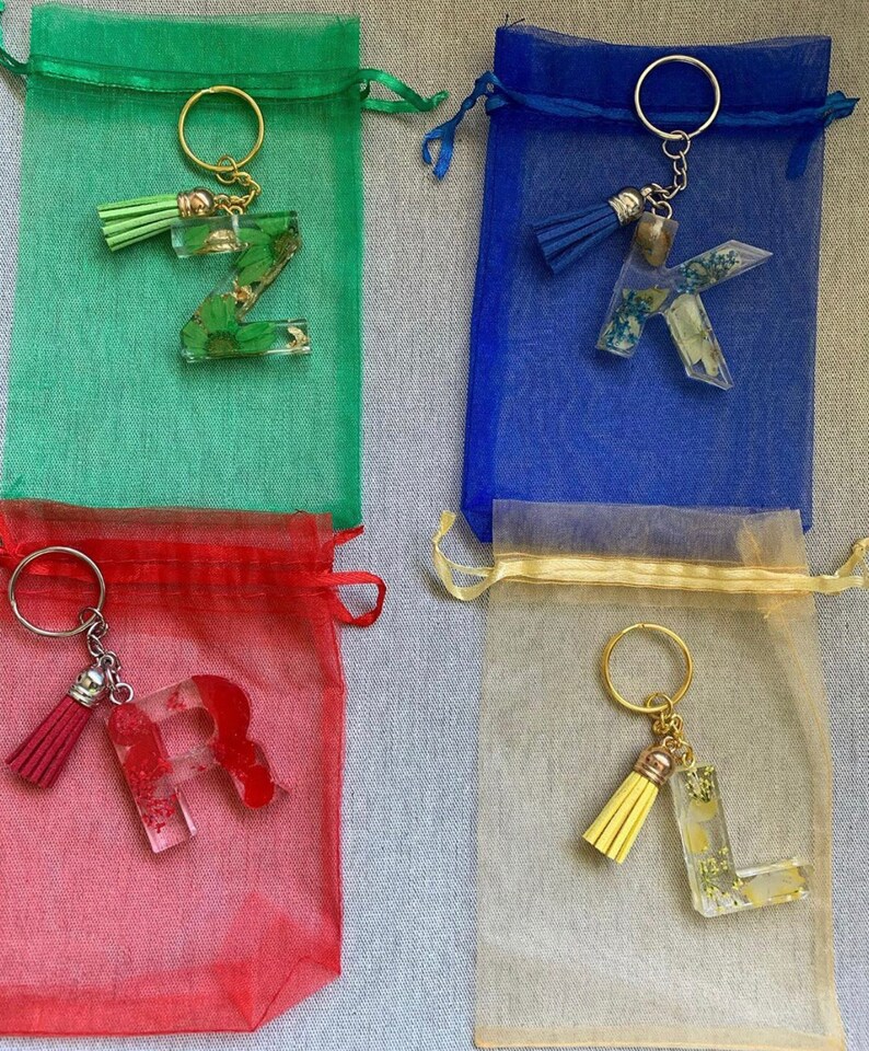Custom Flower Resin Letter Keychain Etsy