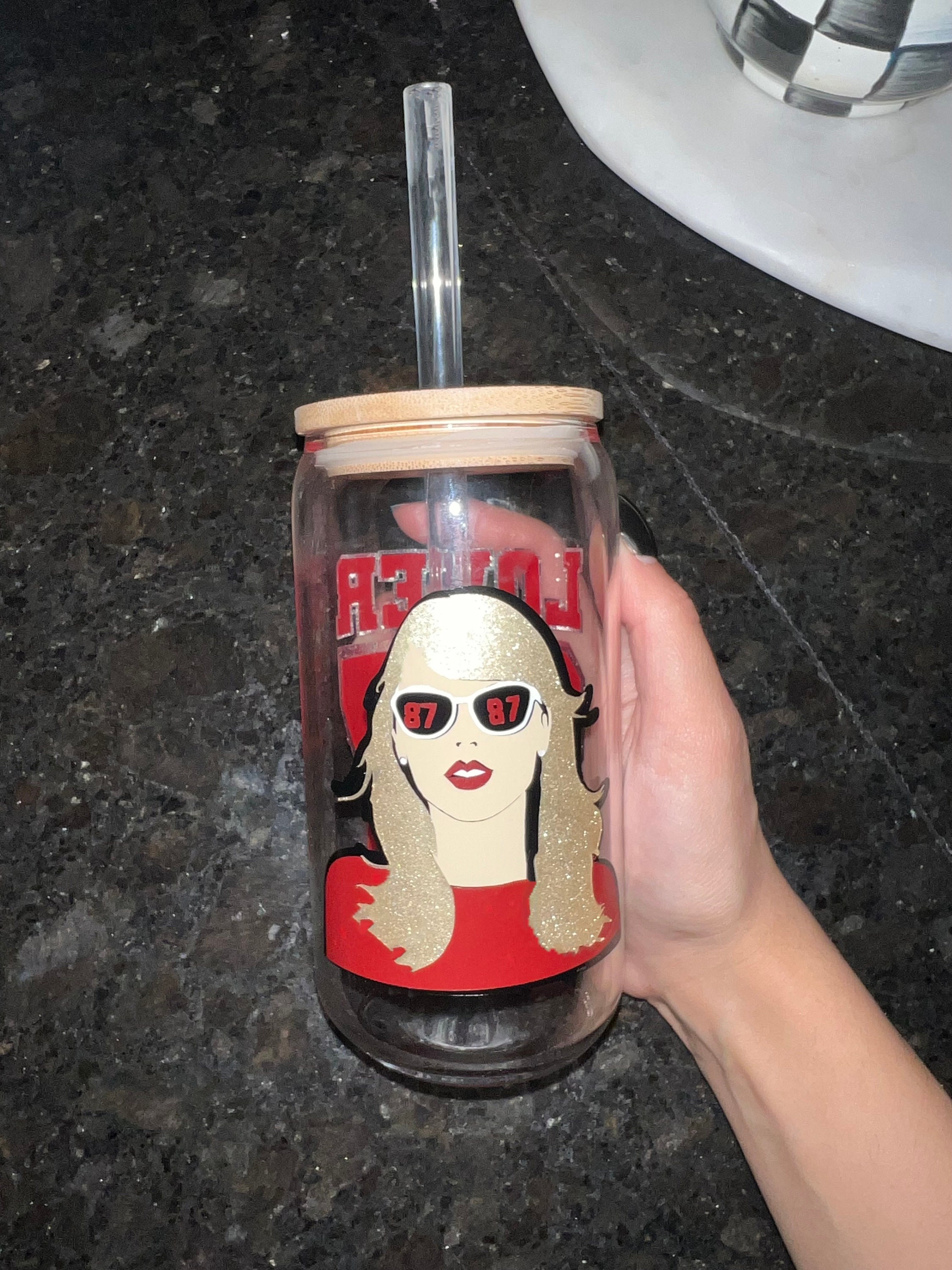 Swiftie - Taylor Swift beer can glass w/ bamboo lid & glass straw –  Allana's Custom Creations