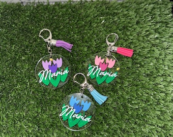 Custom Name Acrylic Keychain Tulips