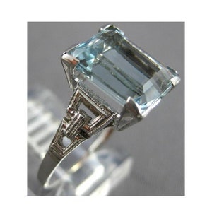 Antique 3.72Ct Aaa Aquamarine 14Kt White Gold Emerald Cut Solitaire Ring