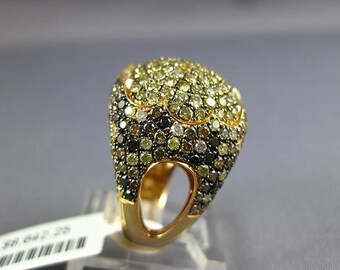 Estate Large 3.1Ct Multi Color Diamond 18K Rose Gold Flower Pave Dome Shape Ring