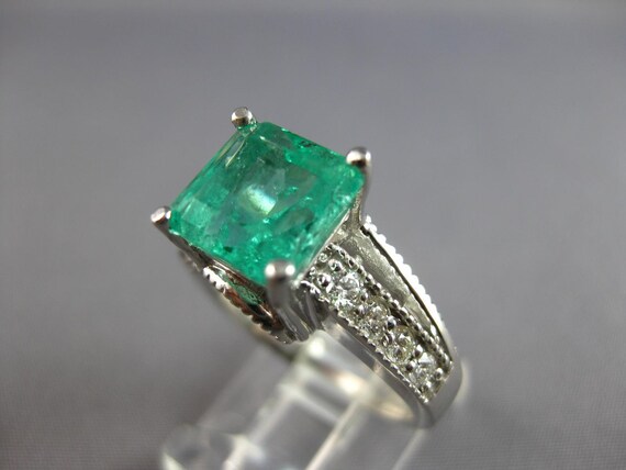 Estate Large 3.78Ct Diamond & Aaa Emerald 14Kt Wh… - image 5