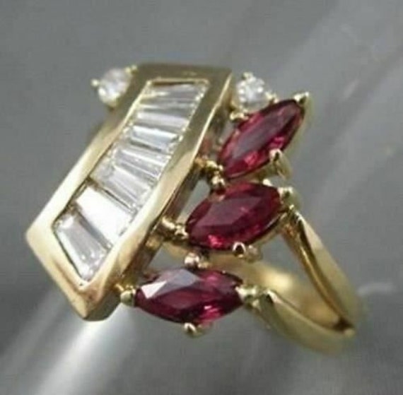 Antique Wide 1.45Ctw Diamond and Aaa Ruby 14Kt Ye… - image 1