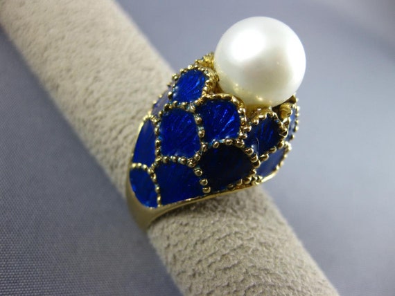 Antique Large Blue Enamel & Aaa South Sea Pearl 1… - image 10