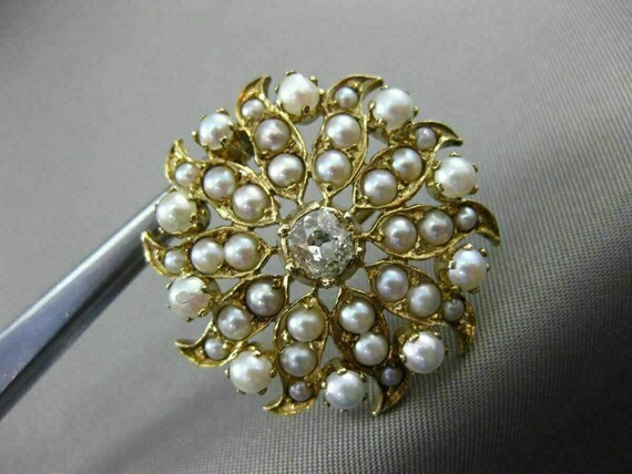 Antique Large .65Ct Diamond & Pearl 14Kt Yellow G… - image 3