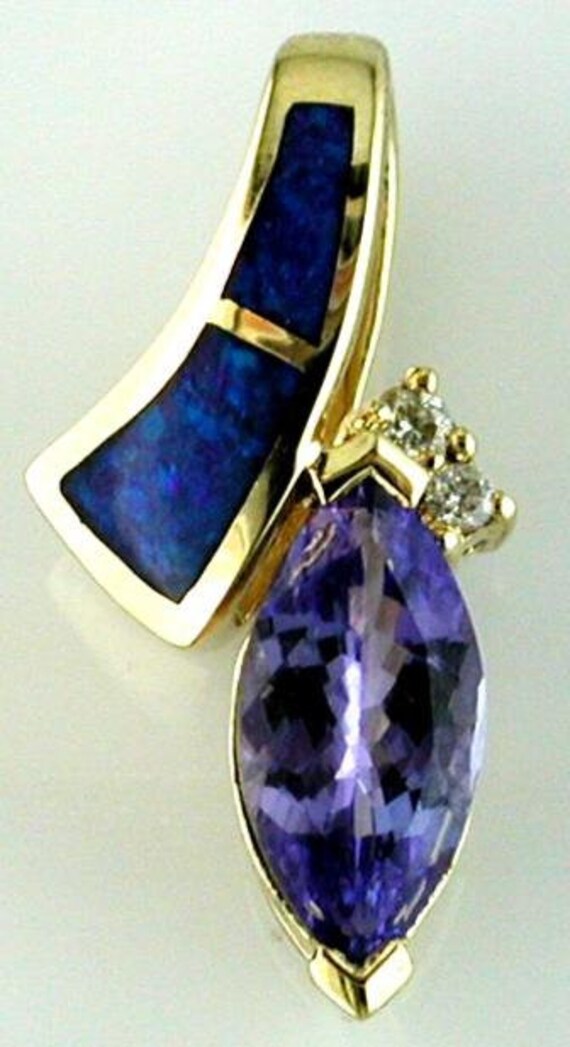 Estate 1.51Ct Diamond AAA Tanzanite & AAA Opal 14K