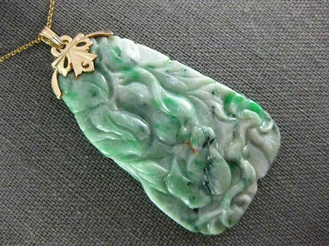 Antique Extra Large Aaa Jade 14kt Yellow Gold Hand Carved - Etsy