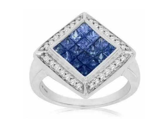 Estate 1.20Ct Diamond and Aaa Sapphire 14K White … - image 1