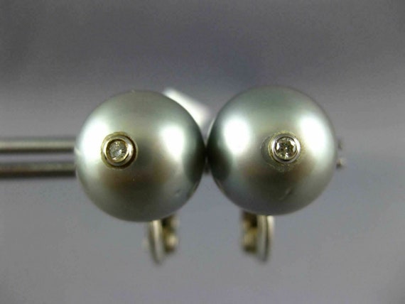 Estate Large Diamond & Aaa Grey Tahitian Pearl 18… - image 3