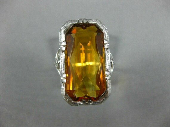 Estate Antique Large 9.40ct Aaa Citrine 18kt Whit… - image 2