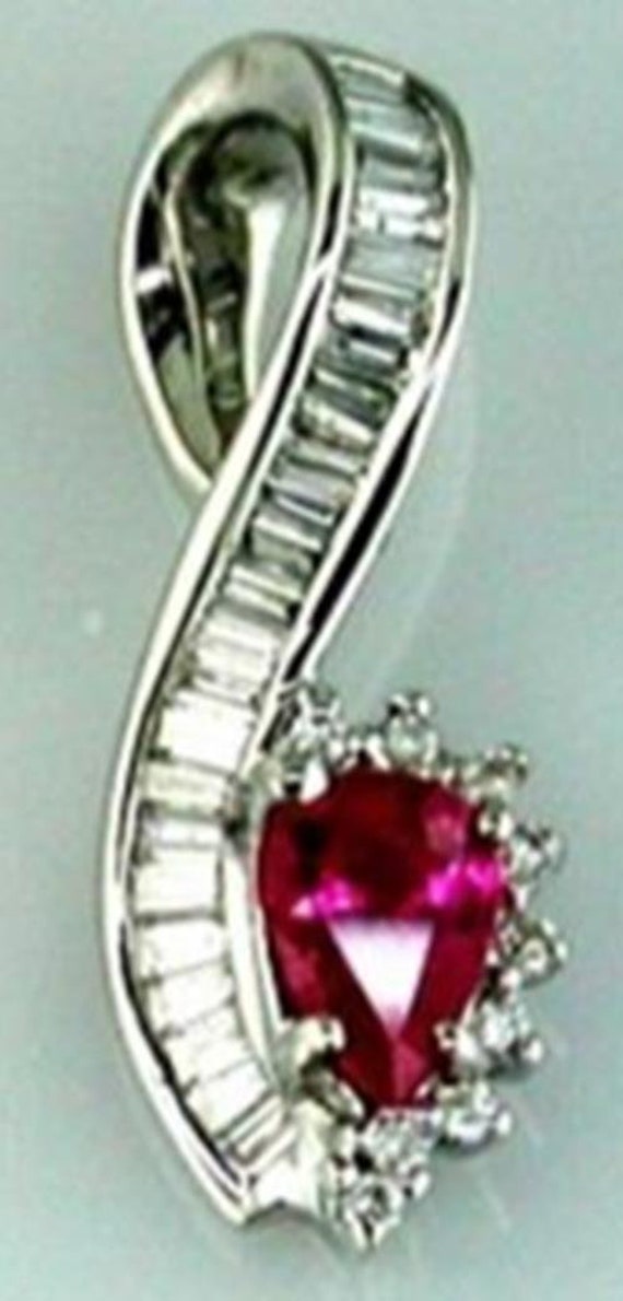Estate .41Ct Diamond  AAA Ruby 14Kt White Gold 3D 