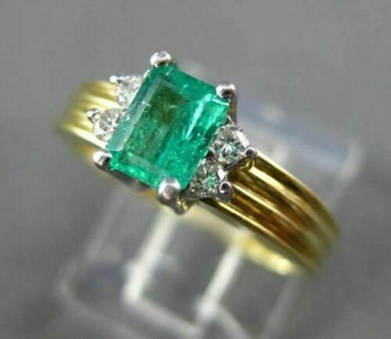 Estate .55Ct Diamond and Aaa Emerald 14Kt White an