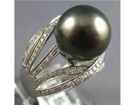 Estate Large .50ct Diamond & Aaa Tahitian Pearl 1… - image 1