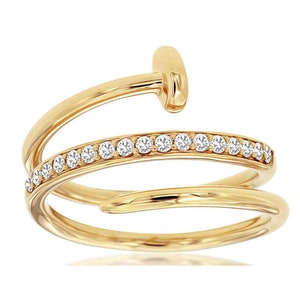 Estate .20Ct Diamond 14Kt Yellow Gold 3D Criss Cross Multi Row Nail Love Ring