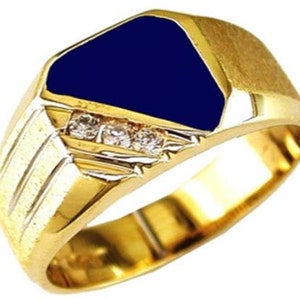 Estate .12ct Diamond & Aaa Lapis 14kt Yellow Gold 3d Classic Square Mens Ring