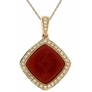 Estate .24Ct Diamond and AAA Red Agate 14Kt Rose Gold Square Halo Classic Pendant