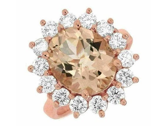 Estate Large 5.90ct Diamond & Aaa Morganite 14k R… - image 1