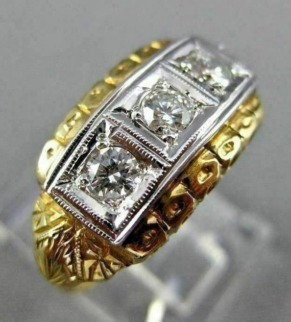 Antique .45Ct Diamond 14Kt White & Yellow Gold 3 S