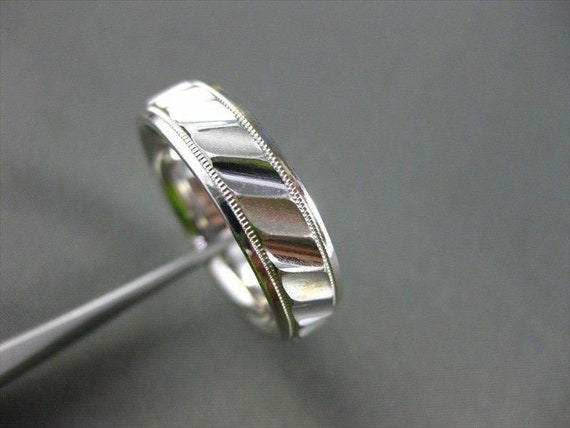 Estate Wide 14kt Solid White Gold Ridge Design Me… - image 7