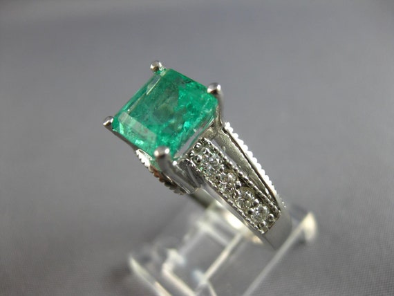 Estate Large 3.78Ct Diamond & Aaa Emerald 14Kt Wh… - image 8