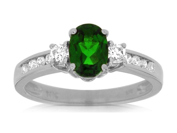 1.35Ct Diamond and Aaa Green Garnet 14K White Gol… - image 1