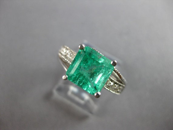 Estate Large 3.78Ct Diamond & Aaa Emerald 14Kt Wh… - image 6