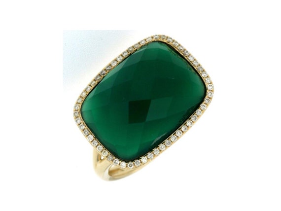 Large .17Ct Diamond and Aaa Green Agate 14Kt Yell… - image 1