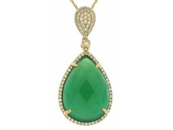 Estate 1.42Ct Diamond and AAA Green Agate 14Kt Ye… - image 1