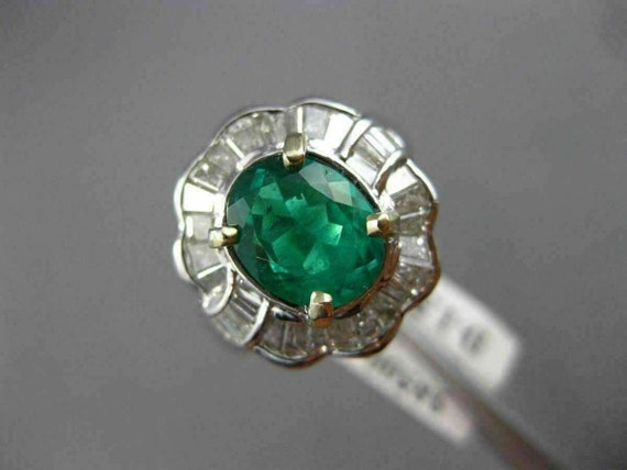 Wide 3.18Ct Diamond & Emerald 18Kt White Gold Ova… - image 6