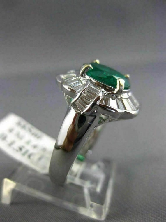 Wide 3.18Ct Diamond & Emerald 18Kt White Gold Ova… - image 2