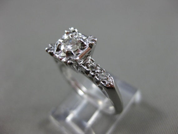 Antique .45Ct Diamond 14Kt White Gold Filigree Fi… - image 3