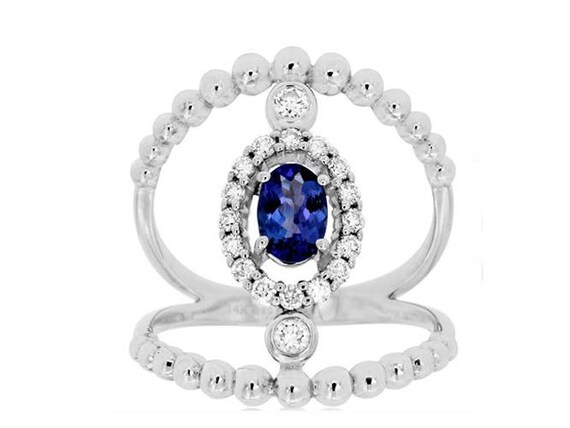 Wide .81Ct Diamond and Aaa Tanzanite 14Kt White G… - image 1