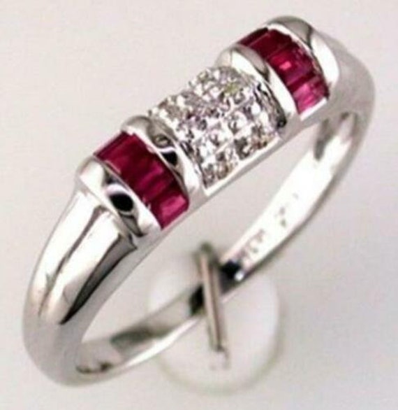 Estate .55Ct Diamond and  Aaa Ruby 14Kt White Gold