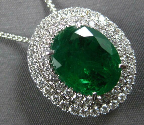 Estate Large 4.03Ct Diamond & Aaa Emerald 18Kt Wh… - image 1