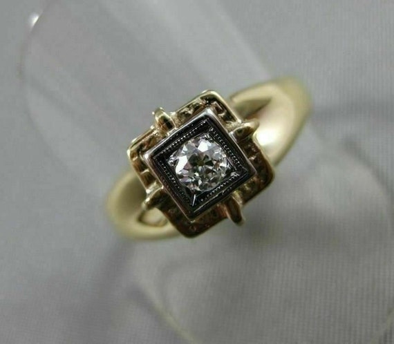 Estate Wide .20Ct Old Mine Diamond 14K 2 Tone Gold