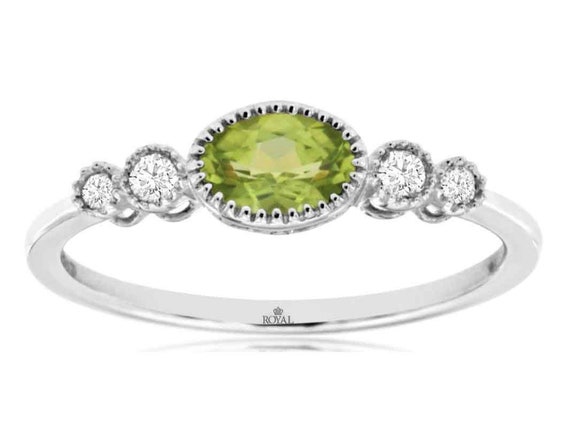 Estate .54Ct Diamond and Aaa Peridot 14Kt White G… - image 1