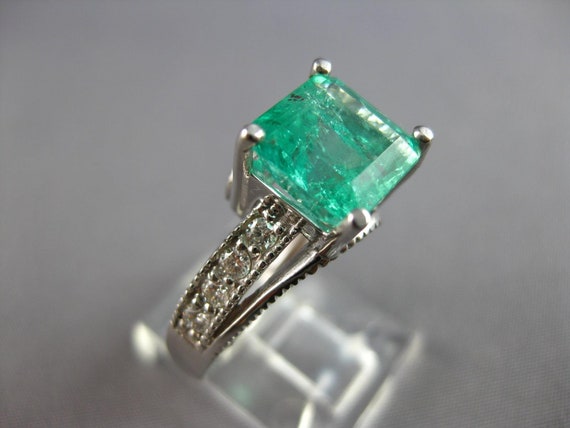 Estate Large 3.78Ct Diamond & Aaa Emerald 14Kt Wh… - image 4