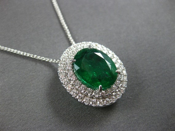 Estate Large 4.03Ct Diamond & Aaa Emerald 18Kt Wh… - image 2
