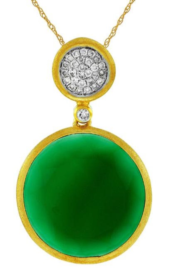 Estate .14ct Diamond & Aaa Green Agate 14kt Yello… - image 2